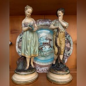 Sweet Vintage Niepold Borghese Chalkware Couple Pair -11”